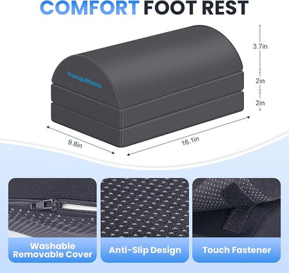 TranquilRelax Foot Rest for Under Desk at Work, Gaming Accessories Foot Stool with 3 Adjustable Heights & Washable Cover, Comfortable Office Desk Accessories, Footrest for Office, Home and Car (Gray)