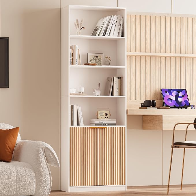 INNOD 69" Tall Book Shelve Bookcases with Doors, Floor Standing 6 Shelf Display Shelves, Freestanding Shelving Unit with Closed Doors for Storage, Home Decor Furniture for Living Room Home Office