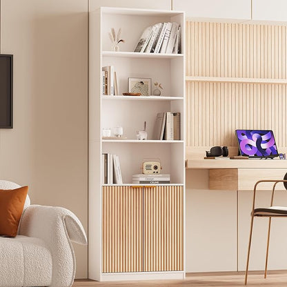 INNOD 69" Tall Book Shelve Bookcases with Doors, Floor Standing 6 Shelf Display Shelves, Freestanding Shelving Unit with Closed Doors for Storage, Home Decor Furniture for Living Room Home Office