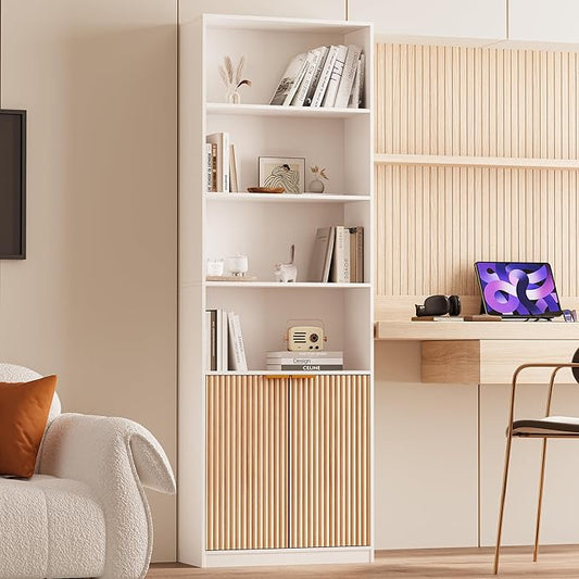 INNOD 69" Tall Book Shelve Bookcases with Doors, Floor Standing 6 Shelf Display Shelves, Freestanding Shelving Unit with Closed Doors for Storage, Home Decor Furniture for Living Room Home Office