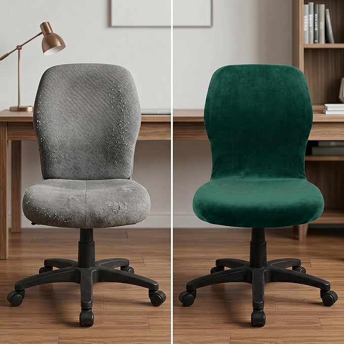Deisy Dee Velvet Stretch Armless Office Chair Covers - Colorful Stretch Slipcover for Desk Chairs (Kelly)