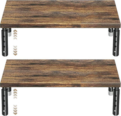 ECOLOVI Adjustable Wood Computer Monitor Stand Riser for Desk, Office Desk Organizer and Accessories for Monitor, Laptop, PC, Printer, Office Desk Accessories Workspace Organizer for Home Office Supplies, Brown 2-Pack