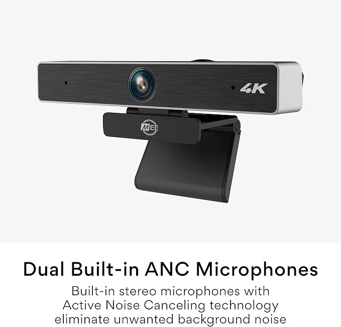 MEE Audio C11Z 4K Ultra HD Webcam with ANC Microphones, 4X Digital Zoom, Low Light Correction, Wide Angle Lens and Privacy Cover for Zoom Video Conferencing on Computer PC Mac Laptop Desktop