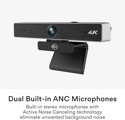 MEE Audio C11Z 4K Ultra HD Webcam with ANC Microphones, 4X Digital Zoom, Low Light Correction, Wide Angle Lens and Privacy Cover for Zoom Video Conferencing on Computer PC Mac Laptop Desktop
