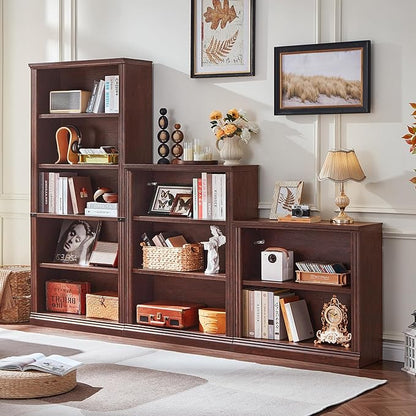 RWYHG 30" Walnut Bookshelf Set of 4,2-Tier Thick Wood Book Shelf with Adjustable Shelve,Free Standing Farmhouse Bookcase with Open Display Storage,Floor Vintage Bookshelves for Living Room,Office