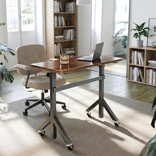HUANUO 32'' Small Standing Desk Adjustable Heigh, Mobile Stand Up Desk with Wheels, Portable Rolling Desks for Walking Pad and Treadmill, Computer Laptop Desks for Home Office Space