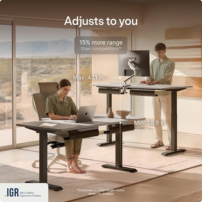 Desktronic HomeOne Standing Desk 60x30 — Ergonomic Sit Stand Home Office Desk, Made in Europe, Electric Dual Motor Height Adjustable, USB & USB-C Charging, Wobble-Free, Touchscreen, 3 Memory Presets