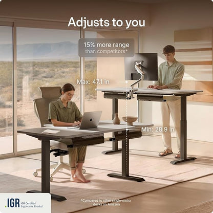 Desktronic HomeOne Standing Desk 60x30 — Ergonomic Sit Stand Home Office Desk, Made in Europe, Electric Dual Motor Height Adjustable, USB & USB-C Charging, Wobble-Free, Touchscreen, 3 Memory Presets