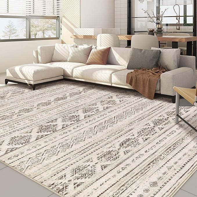Nakagishi 6x9 Area Rugs Living Room: Washable Boho Large Neutral Soft Farmhouse Rug Stain Resistant Modern Indoor Floor Non-Slip Carpet for Bedroom Nursery Kids Office Dining Room Dorm- Dark Brown