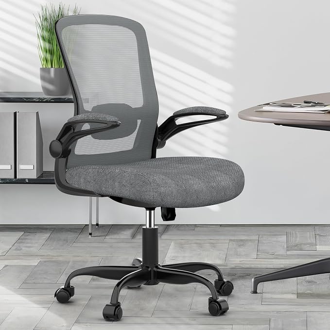 Mimoglad Ergonomic Office Chair - Desk Chair with Flip-up Armrests & 135° Recline, Adjustable Lumbar Support - Space-Saving Task Chair for Business/Team Office & Home (Iron Gray, 300lbs)