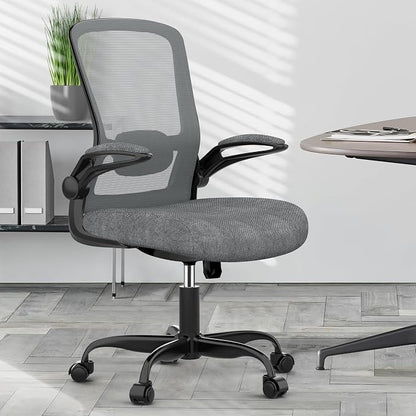 Mimoglad Ergonomic Office Chair - Desk Chair with Flip-up Armrests & 135° Recline, Adjustable Lumbar Support - Space-Saving Task Chair for Business/Team Office & Home (Iron Gray, 300lbs)