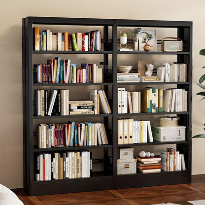 71" Expandable Combination Metal Bookshelf, 5 Tier Library Bookcase with Adjustable Shelves, Heavy Duty Bookshelves and Bookcases, Modern Book Shelf Tall Book Case/Shelves (73" W, Black)