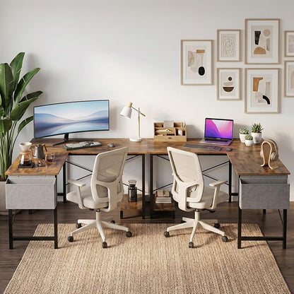 Alpen Corner Desk, 50 Inch L Shaped Gaming Desk with Storage Pocket and CPU Stand, Work Desk for Home Office, Small Corner Study Writing Table with Sturdy Metal Frame, Rustic Brown
