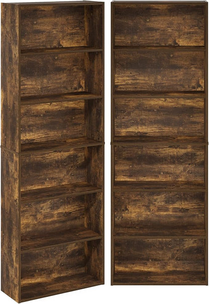 Furinno Jaya Book Shelf Set of 2, 6-Tier Bookshelf, Bookcase, 9.5 x 24.6 x 71, for Home Office, Living Room, Amber Pine