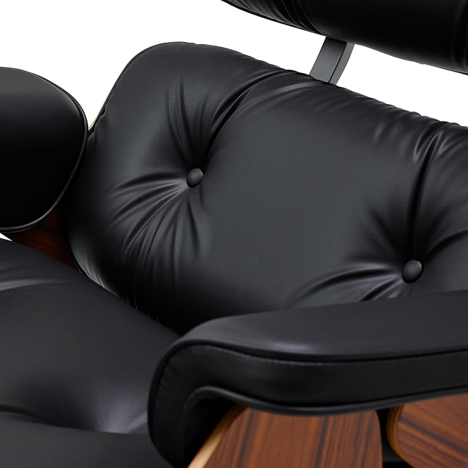 Mid Century Chaise Lounge Chair with Ottoman, Genuine Leather Reading Chair, Modern Chair Classic Design, Heavy Duty Base Support for Living Room Study Lounge Office,Tall Premium, Walnut Black
