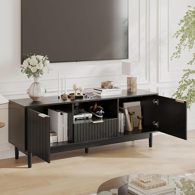 TV Stand and Coffee Table Set of 2, Mid Century Modern Lift Top Coffee Table, TV Console Table Living Room Table Sets for Living Room, Bedroom, Home Office, Black