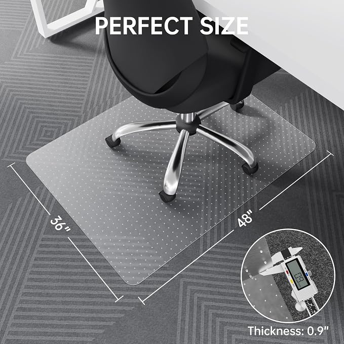 Office Chair Mat, 36" x 48" Transparent Desk Chair Mat for Low Pile Carpeted Floor, Easy Glide Carpet Floor Protector Mat for Home and Office