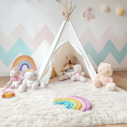 OLANLY 3x5 Machine Washable Small Bedside Rug, Soft Fluffy Shaggy Rugs for Living Room, Bedroom, Indoor Floor Carpet for Kids Girls and Boys, Preppy Dorms, Nursery, Home Decor Aesthetic, Ivory