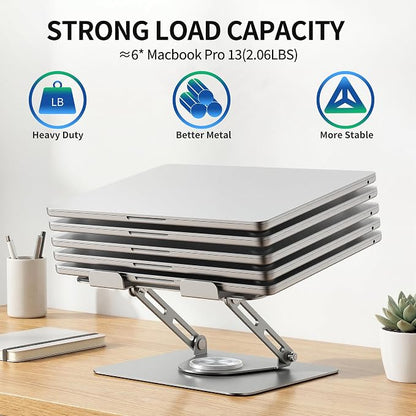 ALASHI Laptop Stand for Desk with 360° Rotating Base, Multi-Angle Adjustable Laptop Stands, Foldable Laptop Riser Compatible with 10 to 17 Inches PC Computer, Silver