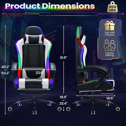 Homall Gaming Chair, Video Game Chair with Footrest and Massage Lumbar Support, Ergonomic Computer Chair Height Adjustable with Swivel Seat and Headrest (RGB Lvory)