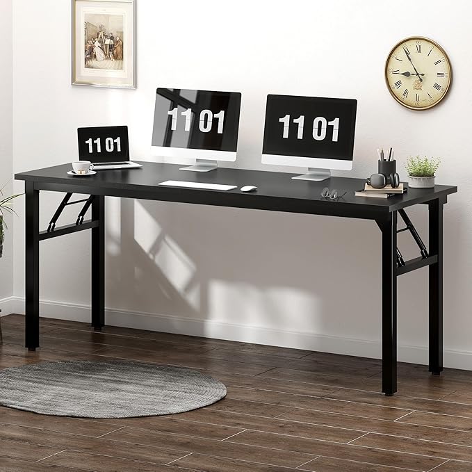 Need Folding Computer Desk, Large 62 inches Folding Table for Home Office, No Install Needed Foldable Writing Table Long Desk, Space-Saving, Black