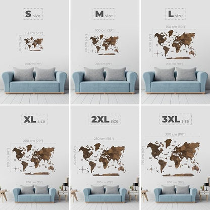 Enjoy The Wood 3D Wooden World Map Wall Art - Large Travel Map with Pins for Art Decor - Decorative Map of the World for Home, Office - Travel Wall Art Housewarming Gift Idea (Dark Walnut, 3XL, Unframed)