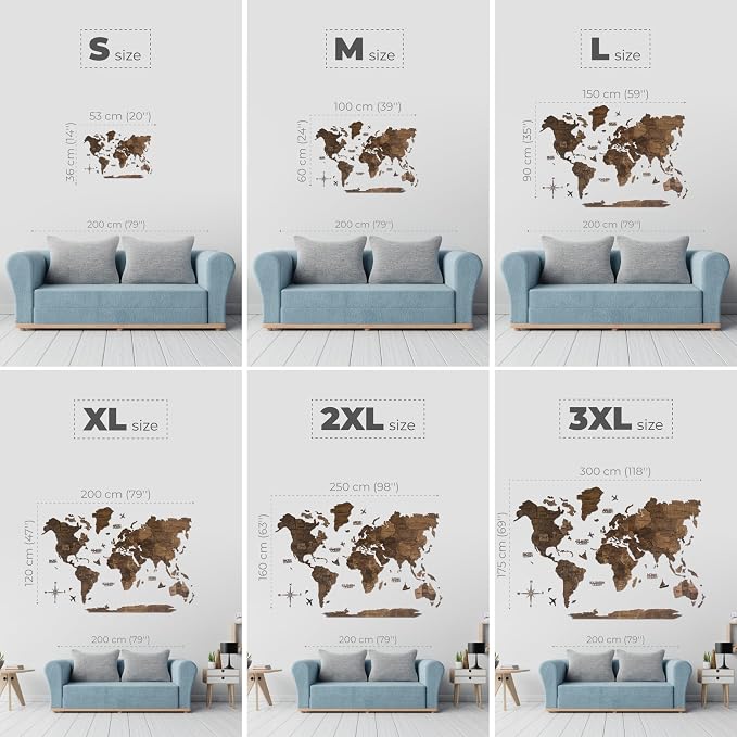Enjoy The Wood 3D Wooden World Map Wall Art - Large Travel Map with Pins for Art Decor - Decorative Map of the World for Home, Office - Travel Wall Art Housewarming Gift Idea (Dark Walnut, 2XL, Unframed)