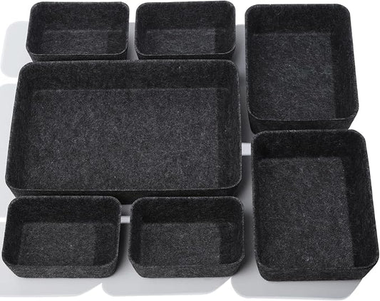 Desk Drawer Organizer | 7 Pack Felt Drawer Organizer Shallow Drawer Organizers Felt Storage Bins,Desk organizer trays (Gray)