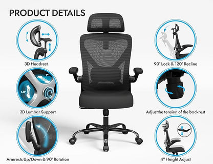 Ergonomic Office Chair - X-Shaped Computer Desk Chair Comfy, Gaming Chair, Office Chair with Lumbar Support, Mesh Office Chairs with Headrests, Desk Chair for Long Hours, Black Silver, Pack of 6