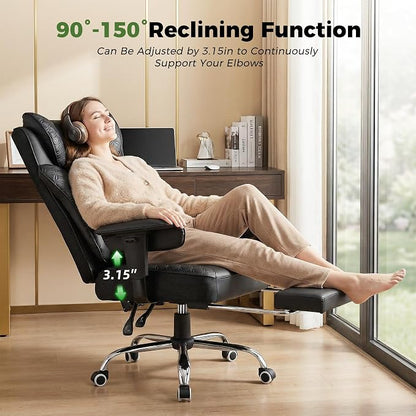 GTPLAYER Big and Tall Office Chair Wide Ergonomic Gaming Chair with Deluxe Embossing Designed Leather with Foot Rest,150°Reclining Adjustable Soft Armrests Pocket Spring Back Support and Pillow