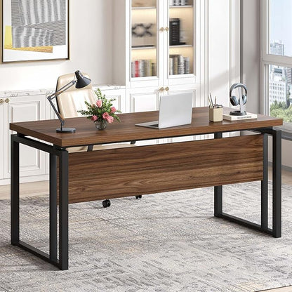 EXCEFUR Home Office Desk, Modern Computer Desk for Workstation, Wood Metal Executive PC Laptop Study Writing Table for Living Room, 53 Inch, Rustic Walnut