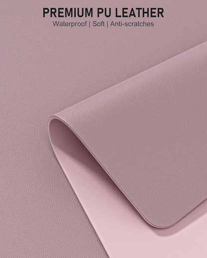 Desk Pad, 35.5" x 17" PU Leather Non-Slip Desk Mat Large Mouse Pad for Desktop, Waterproof Laptop Computer Writing Mat for Office, Home, Work, Gaming, Dark Pink