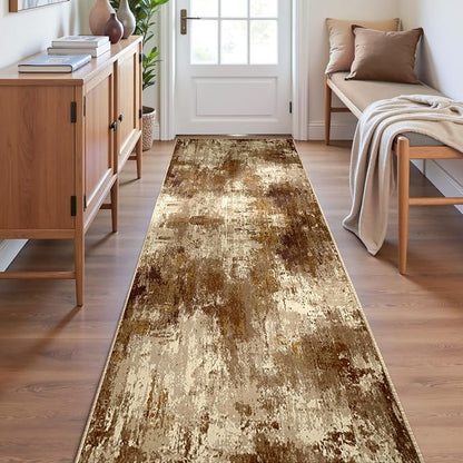 RELEANY Washable Area Rugs 2'x6' Non-Slip Modern Abstract Soft for Living Room Entryway Bedroom Kitchen, Print Pattern, Brown Tan Beige Coffee