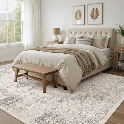 UERMEI 5x7 Area Rug Living Room Rugs - Washable Vintage Soft Large Rug Indoor Floor No Slip Rug Carpet for Bedroom Farmhouse Under Dining Table Home Office Decor - Beige/Camel