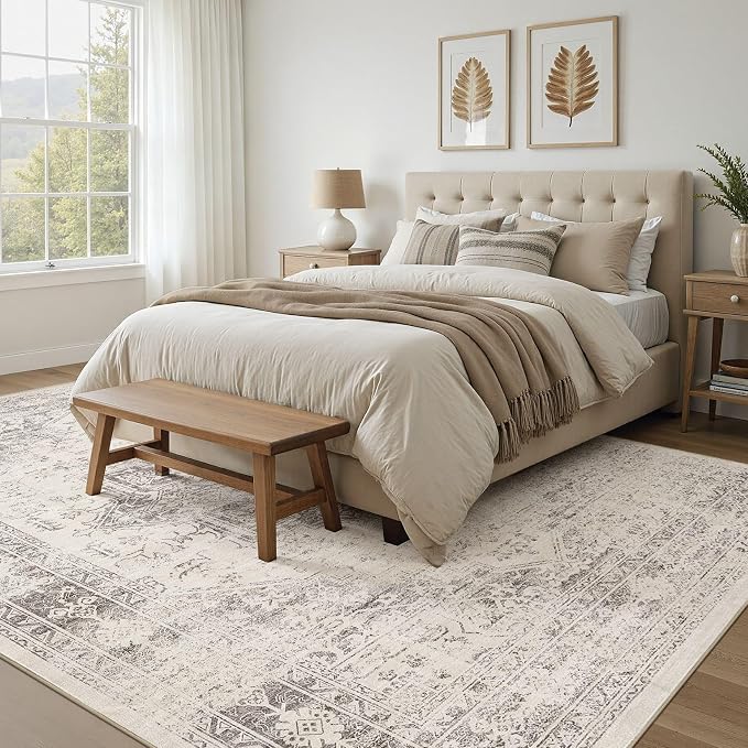 UERMEI 6x9 Area Rug Living Room Rugs - Washable Vintage Soft Large Rug Indoor Floor No Slip Rug Carpet for Bedroom Farmhouse Under Dining Table Home Office Decor - Beige/Camel