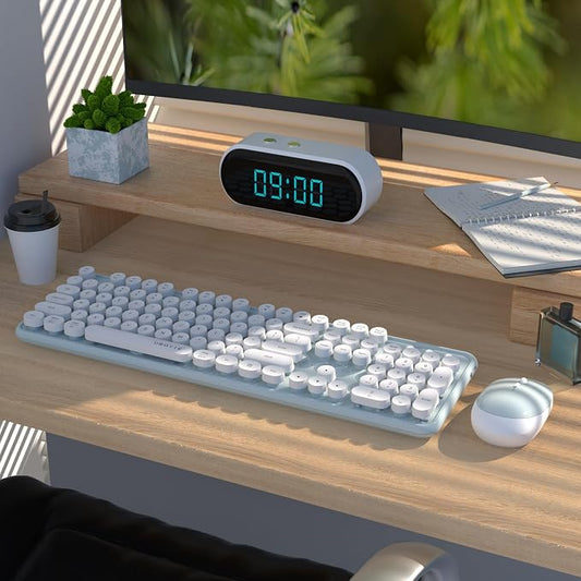 UBOTIE Colorful Wireless Keyboard and Mouse Combos, Retro Typewriter Floating Flexible Full-Sized Keys Computer Keyboard with Optical Mouse, 2.4GHz USB-A Connection for Windows Mac (Green-White)