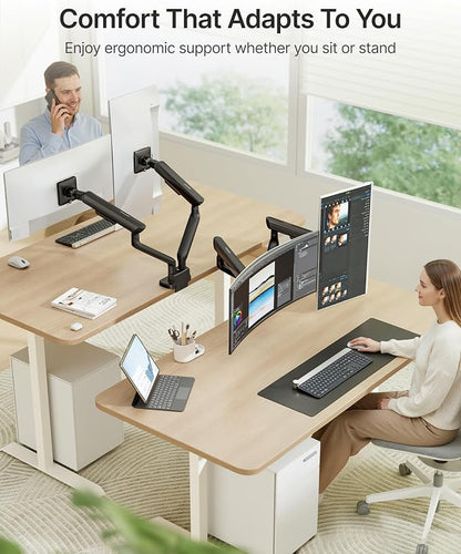 monTEK Mechanical Spring Dual Monitor Arm for 17 to 35" Screens, Aerospace-Grade Aluminum, C-Clamp and Grommet Stand Holding 26.4 lbs Per Arm, Perfect for Ergonomic Office Workspaces, VESA 75/100mm