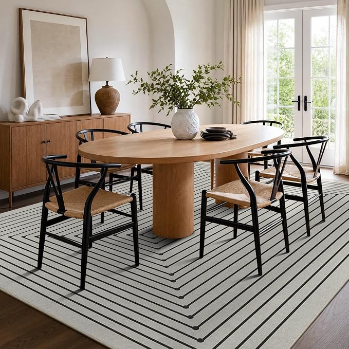 Latte&Fog 8x10 Area Rugs for Living Room Washable Rug Carpet for Bedroom | Washable, Non Slip, Stain Resistant, Soft, Modern Abstract Boho Style, for Dining Room Home Office Dorm, Ivory 8'x10'