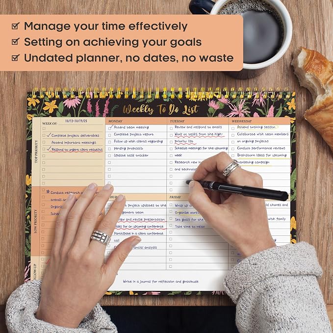 Taja Weekly To Do List Notepad with 52 Undated Sheets（8.5"×11"）- Weekly Desk Planner for Women & Man, Work and Home - 1 Pack Amber Garden