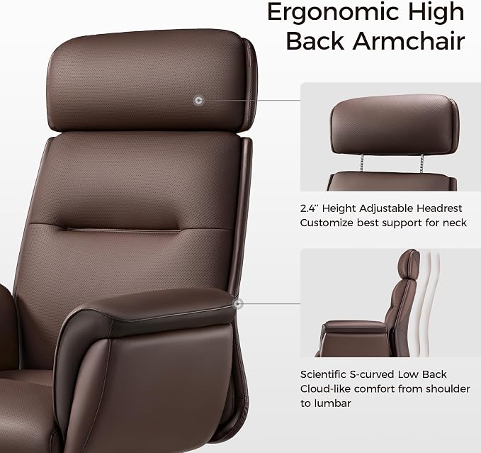 EUREKA ERGONOMIC Royal Ergonomic Office Chair Executive Desk Chair, Microfiber Leather High Back Executive Chair Comfy Ergonomic 360° Swivel with Lumbar for Home Workshop- Brown