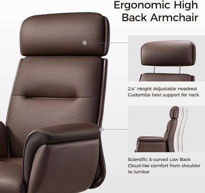 EUREKA ERGONOMIC Royal Ergonomic Office Chair Executive Desk Chair, Microfiber Leather High Back Executive Chair Comfy Ergonomic 360° Swivel with Lumbar for Home Workshop- Brown