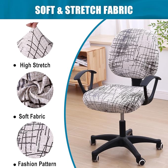 Smiry Stretch Printed Office Computer Chair Covers, Universal Washable Removable Desk Rotating Chair Slipcovers Protector, Seat + Backrest Cover - Brown and White
