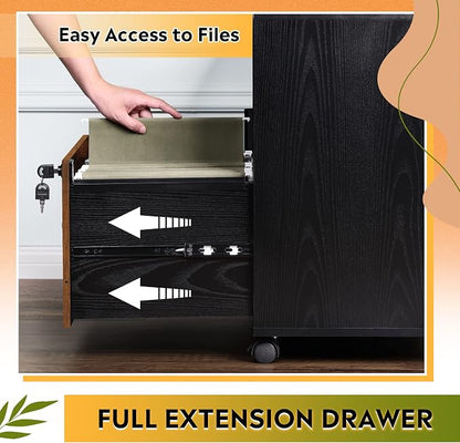 DEVAISE File Cabinet with Charging Station, 1 Drawer Rolling File Cabinet, Locking Filing Cabinet for Home Office, Wood Printer Stand with Storage, Rustic Brown