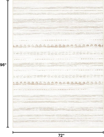 Nakagishi 6x8 Area Rugs Living Room: Washable Boho Large Neutral Soft Farmhouse Rug Stain Resistant Modern Indoor Floor Non-Slip Carpet for Bedroom Nursery Kids Playroom Office Dining Room Dorm- Brown