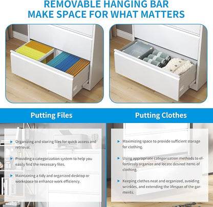 2 Drawer Lateral File Cabinet, Metal Lateral Filing Cabinet for Home Office, Filing Cabinets for Letter/Legal/A4/F4 Hanging Files (White)