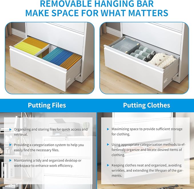 5 Drawer Lateral File Cabinet with Lock, Metal Lateral Filing Cabinet for Home Office, Steel Wide Horizontal Filing Cabinets for Letter/Legal/A4/F4 Hanging Files (White)