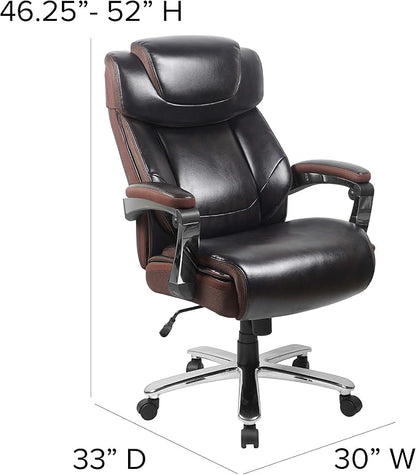 Flash Furniture Hercules Series High-Back Swivel LeatherSoft Office Chair, Ergonomic Executive Chair with Headrest and Adjustable Height, Brown