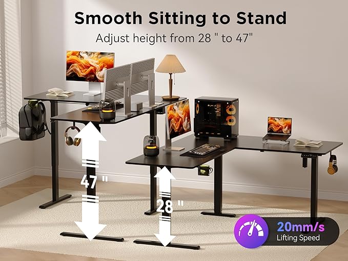 WALKINGDESK 63x55 Inches Reversible L Shaped Standing Desk, Height Adjustable With Cup Holder, Electric Corner Computer Workstation, Sit Stand up Home Office, Ergonomic Gaming, Black