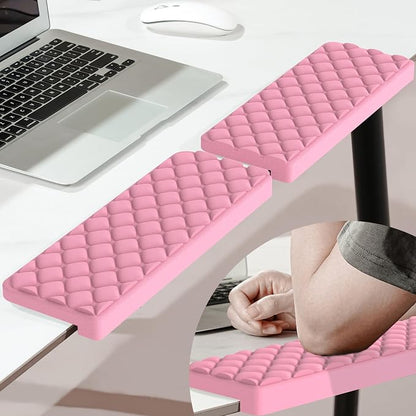 MEKASS L-Shaped Desk Elbow Pad for Desk, Memory Foam Elbow Support Padding with Non-Slip, 2-Piece Ergonomic Desk Edge Cushion, Wrist Comfort Support for Office Home (Pink Diamond Texture)