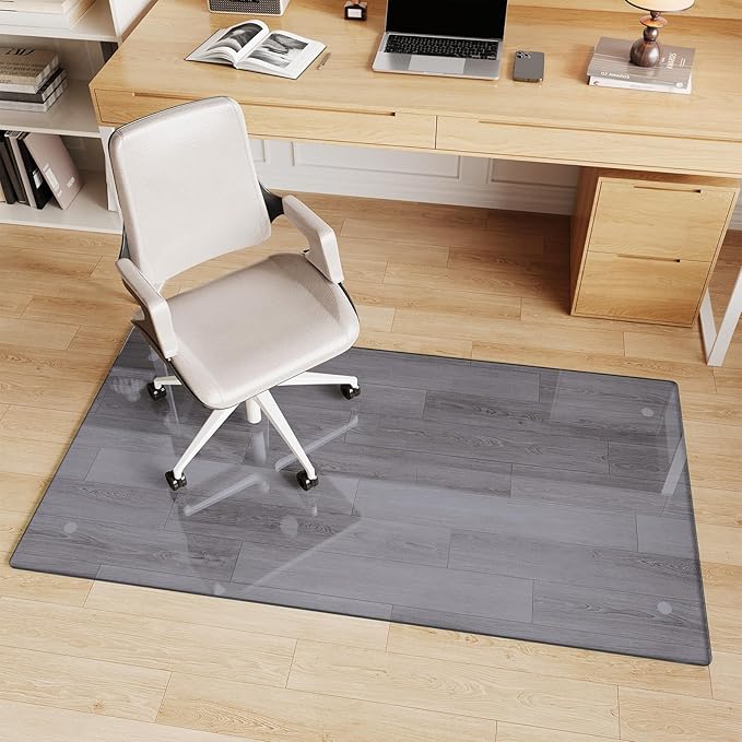 Glass Chair Mat 30" x 55" Heavy Duty Tempered Glass Office Chair Mat, Glass Floor Mat with Round Corner and Polished Edge for Smooth Glide, Carpet Hardwood Floor Protector, Grey
